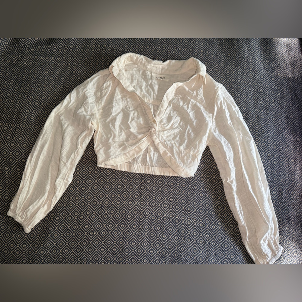 L*Space Buttoned Cotton Crop Top Natural White